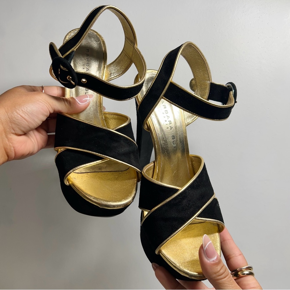 Barbara Bui Black Suede & Gold
Platform Heels